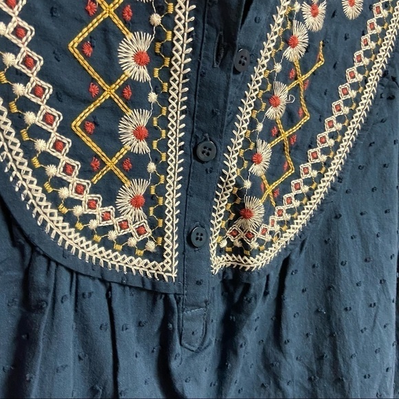 Max Studio Indigo Blue Boho Embroidered Peasant Flowy Blouse, XS - Picture 9 of 12